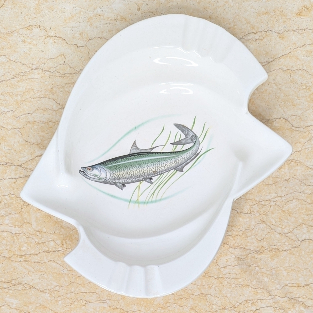 Vintage Ceramic Mid Century White Terrapin Fish Ashtray Trinket Dish